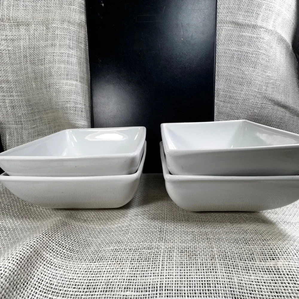 Target Home Threshold White Square Porcelain Cereal Soup Bowls Set of 4 6.25in